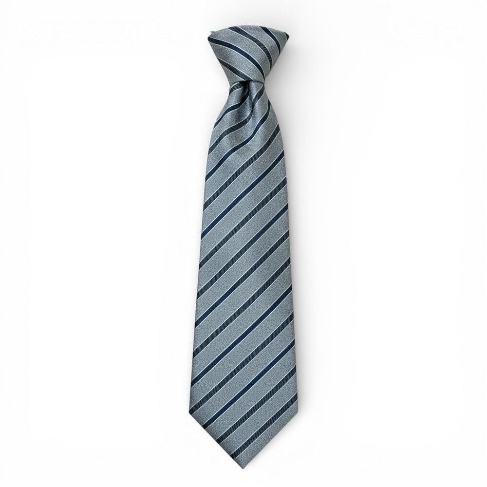 CANALI Men's 100% Silk Necktie Gray/Blue Striped Repp 61" x 3-2/8" Made In Italy